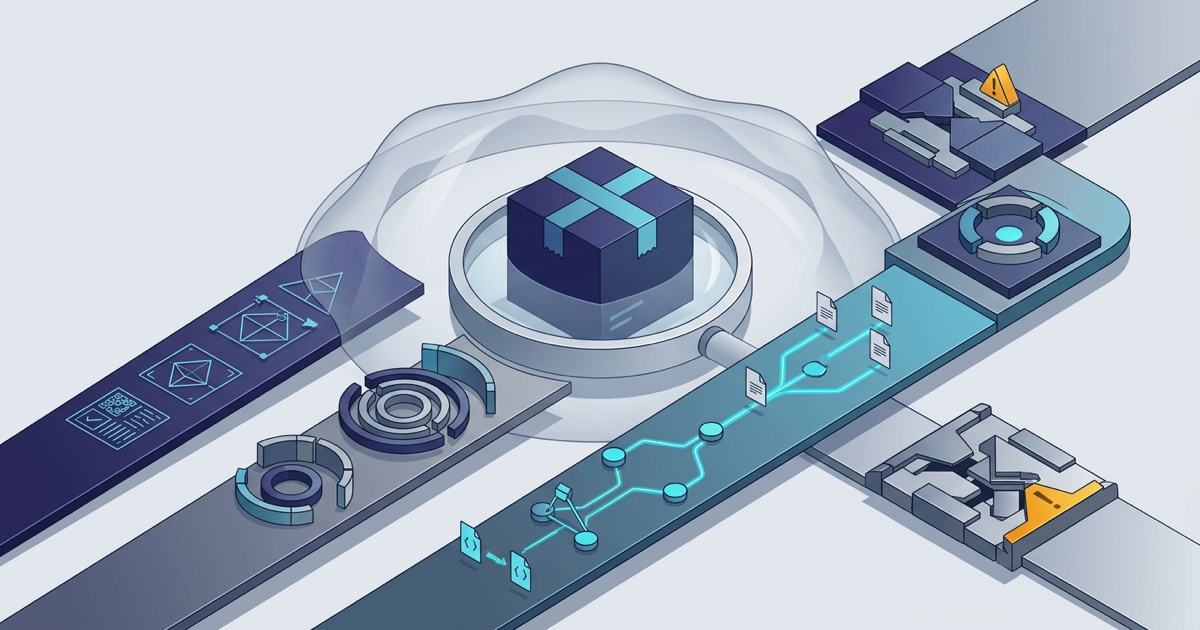 An AI Skill package being examined through layered security checkpoints